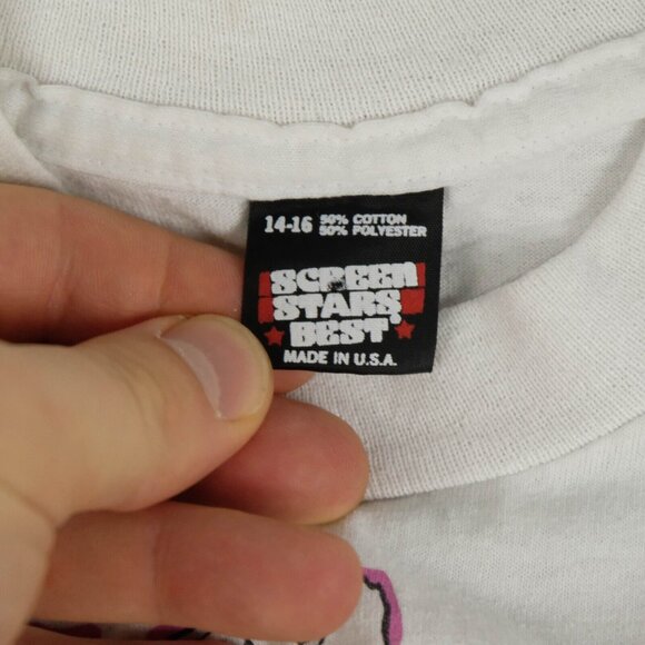 Vintage T Shirt Youths 14 16 White Blue Dinosaur Motocross Screen Stars 90S - Picture 8 of 10